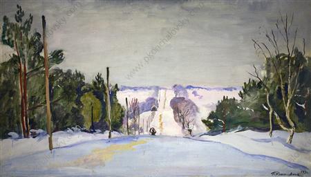 Shosse in winter (1933) Pyotr Konchalovsky tablo - Dekolata