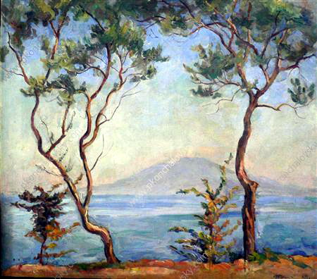 Sorrento. Mount Vesuvius. Two olive trees. (1924) Pyotr Konchalovsky tablo - Dekolata