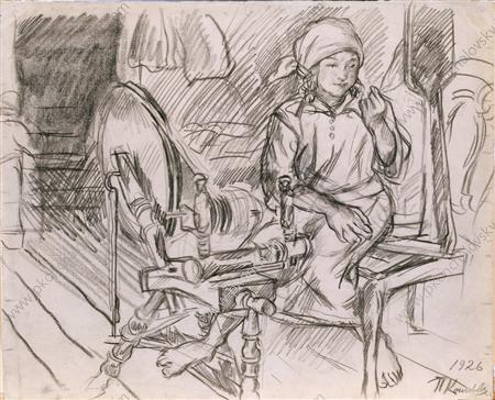 Spinner. Drawing for the painting 'spinner'. (1926) Pyotr Konchalovsky tablo - Dekolata