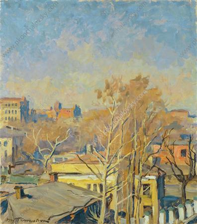 Spring in Moscow. Konyushkovskaya street. (1943) Pyotr Konchalovsky tablo - Dekolata