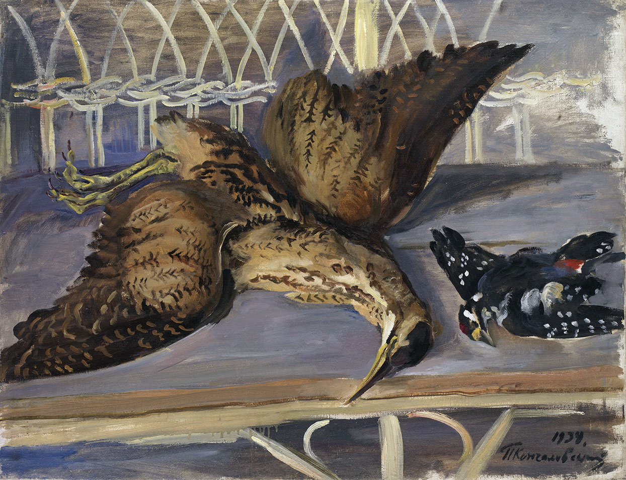 Still Life with Bittern and Woodpecker (1934) Pyotr Konchalovsky tablo - Dekolata