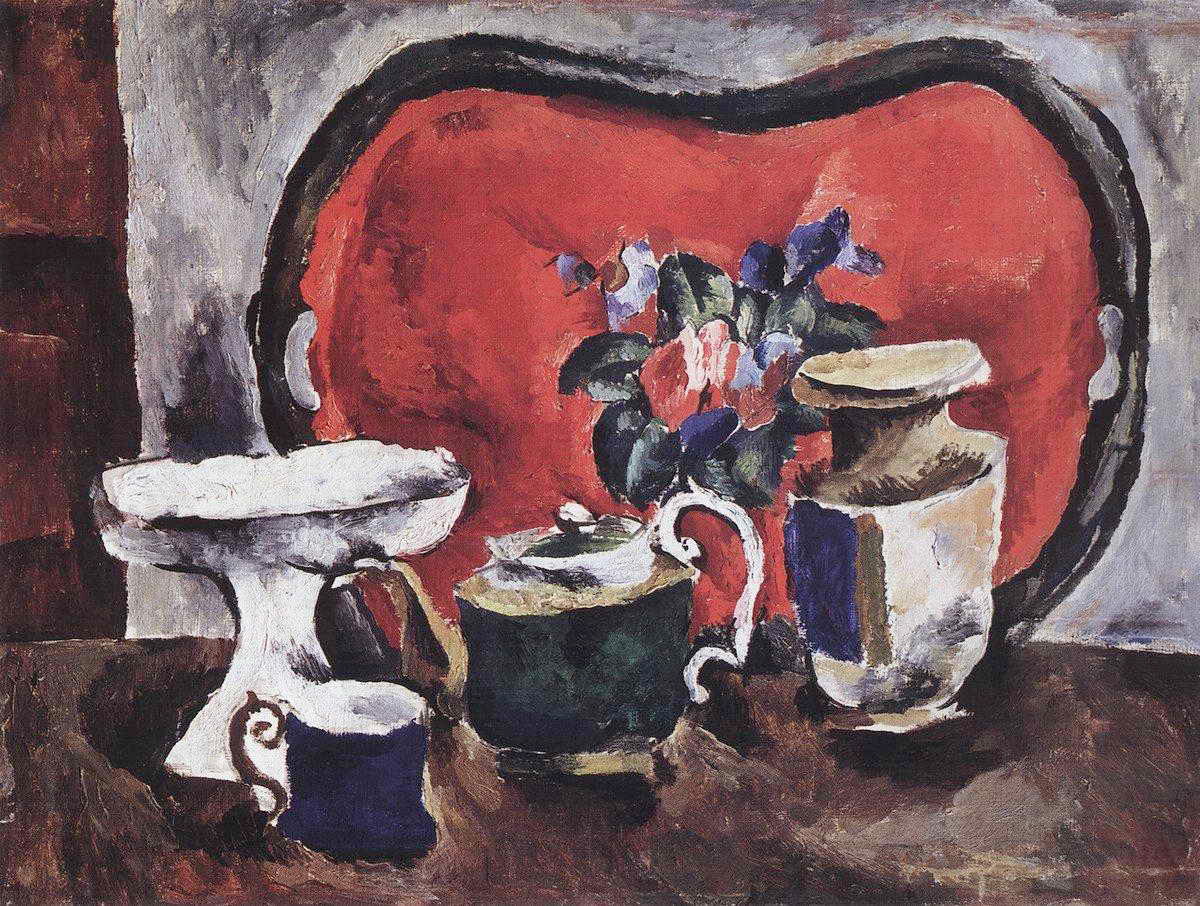 Still Life with a red tray (1910) Pyotr Konchalovsky tablo - Dekolata