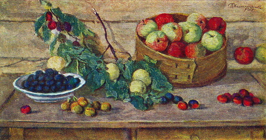 Still Life. Apples in a sieve. (1955) Pyotr Konchalovsky tablo - Dekolata