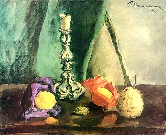 Still Life. Candlestick and pear. (1946) Pyotr Konchalovsky tablo - Dekolata