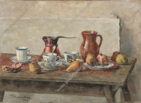 Still Life. Dishes and fruits. (1953) Pyotr Konchalovsky tablo - Dekolata
