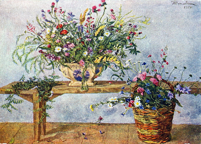 Still Life. Flowers on the bench. (1954) Pyotr Konchalovsky tablo - Dekolata