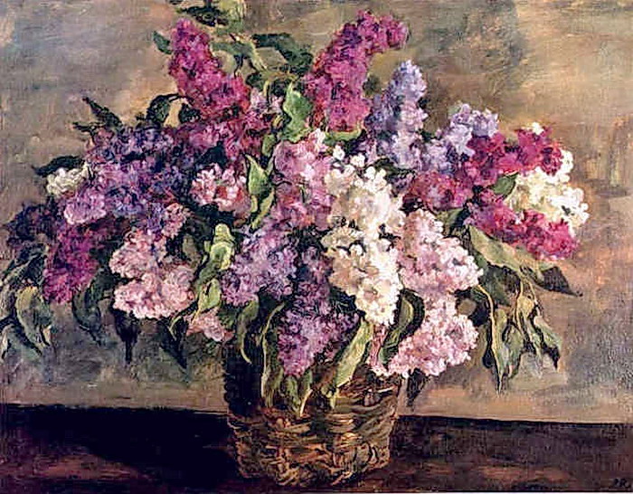 Still Life. Lilacs in a basket ('heroic'). (1933) Pyotr Konchalovsky tablo - Dekolata