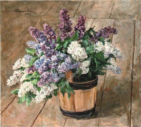 Still Life. Lilacs in a bucket on the floor. (1948) Pyotr Konchalovsky tablo - Dekolata