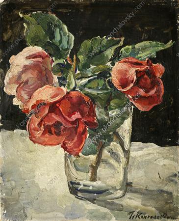 Still Life. Three roses. (1935) Pyotr Konchalovsky tablo - Dekolata