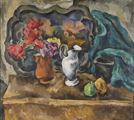 Still Life. Tray and flowers. (1918) Pyotr Konchalovsky tablo - Dekolata