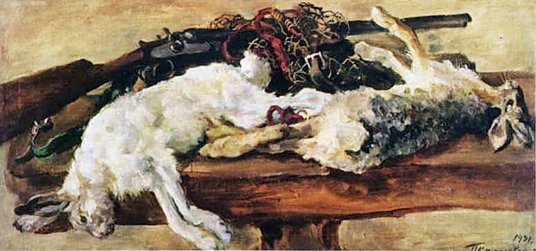 Still Life. Two rabbits. (1931) Pyotr Konchalovsky tablo - Dekolata