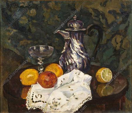 Still life on the background of the carpet. Oranges and coffee. (1938) Pyotr Konchalovsky tablo - Dekolata