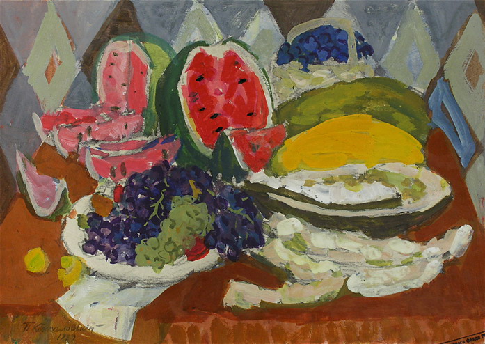 Still life with fruits and watermelon (1929) Pyotr Konchalovsky tablo - Dekolata