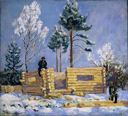 The construction of bathhouse (1935) Pyotr Konchalovsky tablo - Dekolata