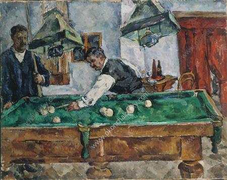 The game of billiards (1918) Pyotr Konchalovsky tablo - Dekolata