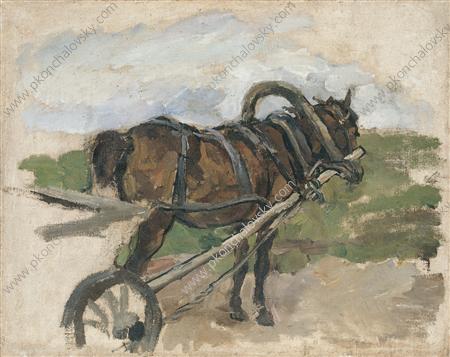 The horse in harness. Sketch for painting 'The Return from the fair. (1926) Pyotr Konchalovsky tablo - Dekolata