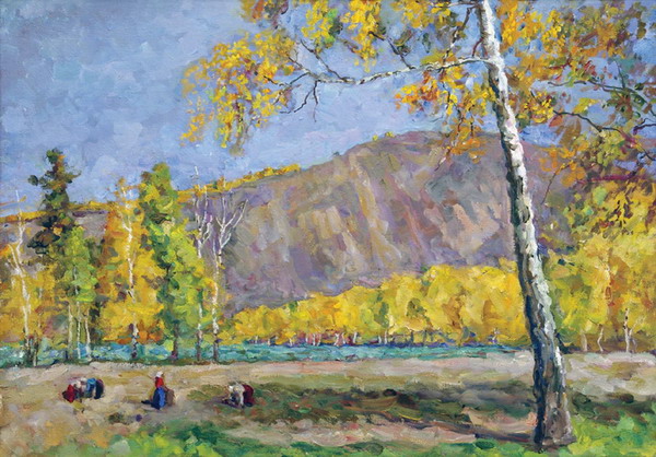 The left bank of the Yenisei. Kolkhoz 'Luck'. (1951) Pyotr Konchalovsky tablo - Dekolata