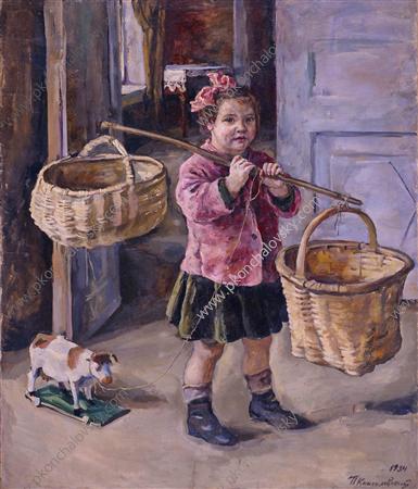 To the water. Katya with baskets. (1934) Pyotr Konchalovsky tablo - Dekolata