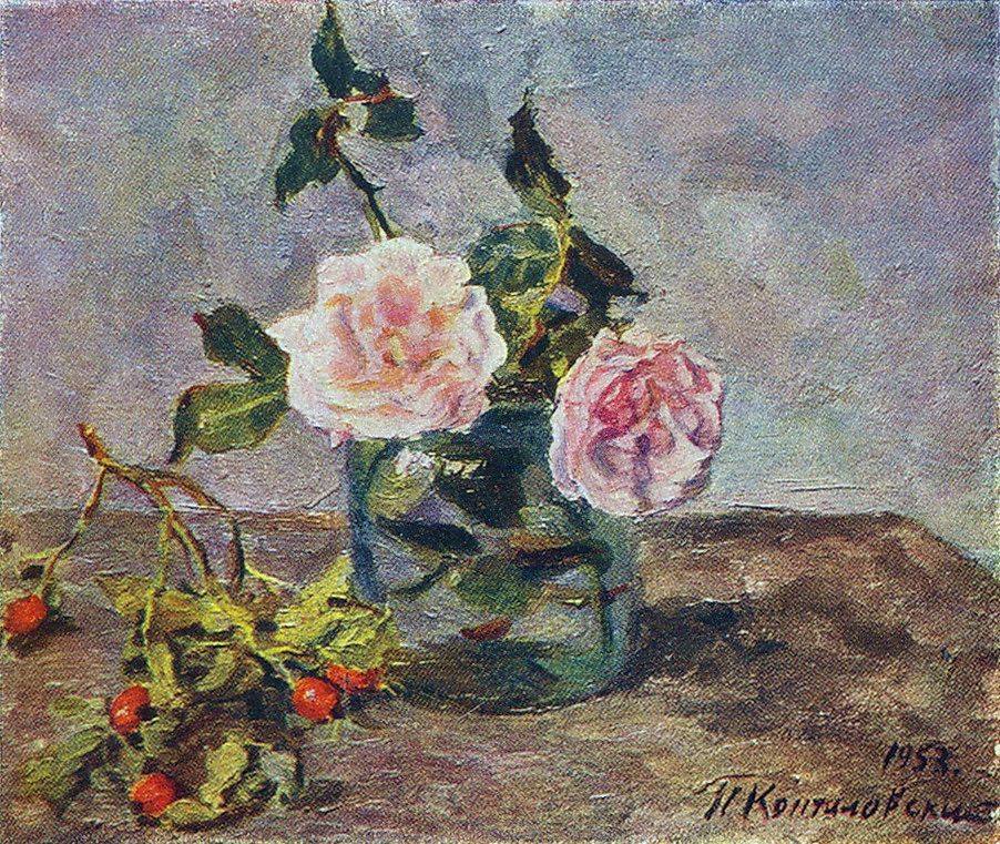 Two roses and dogrose berries (1953) Pyotr Konchalovsky tablo - Dekolata