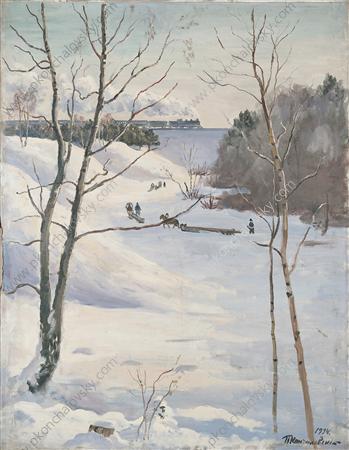 Winter Landscape with train (1934) Pyotr Konchalovsky tablo - Dekolata