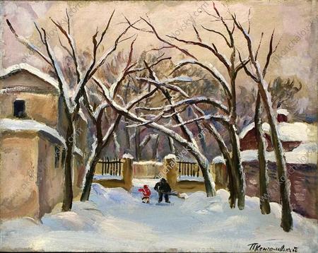 Yard of Samarins' House on Spiridonovka (1931) Pyotr Konchalovsky tablo - Dekolata