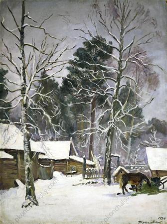 Yard with a horse (1934) Pyotr Konchalovsky tablo - Dekolata