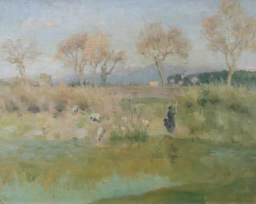Landscape with Shepherd, near Villa Madama, Rome (1891) – Roger Fry Tablo