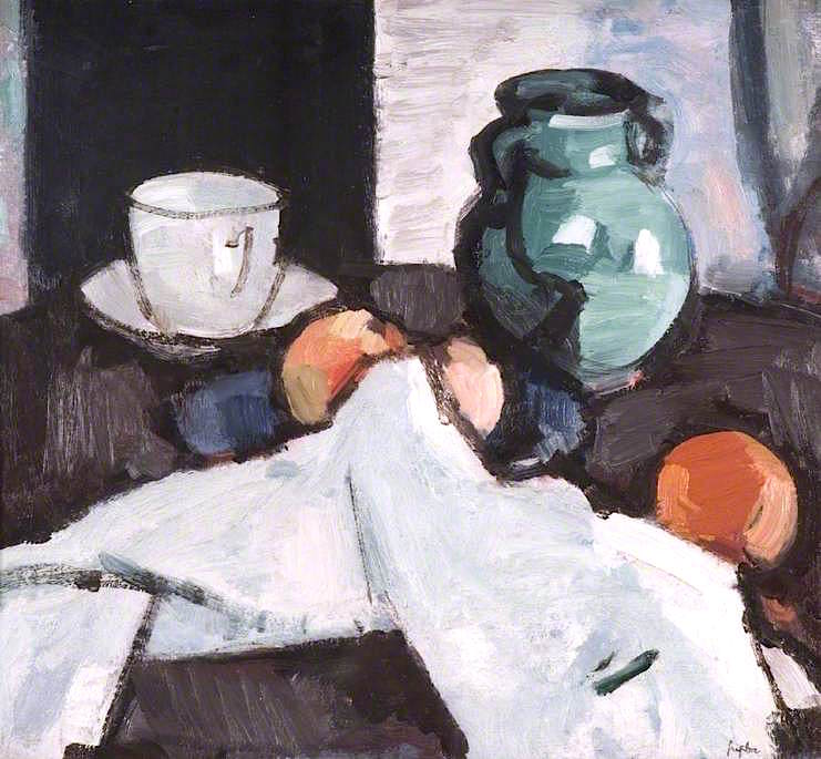 Still Life with Bowl of Fruit, Jug, Cup and Saucer (1929) – Samuel Peploe Tablo
