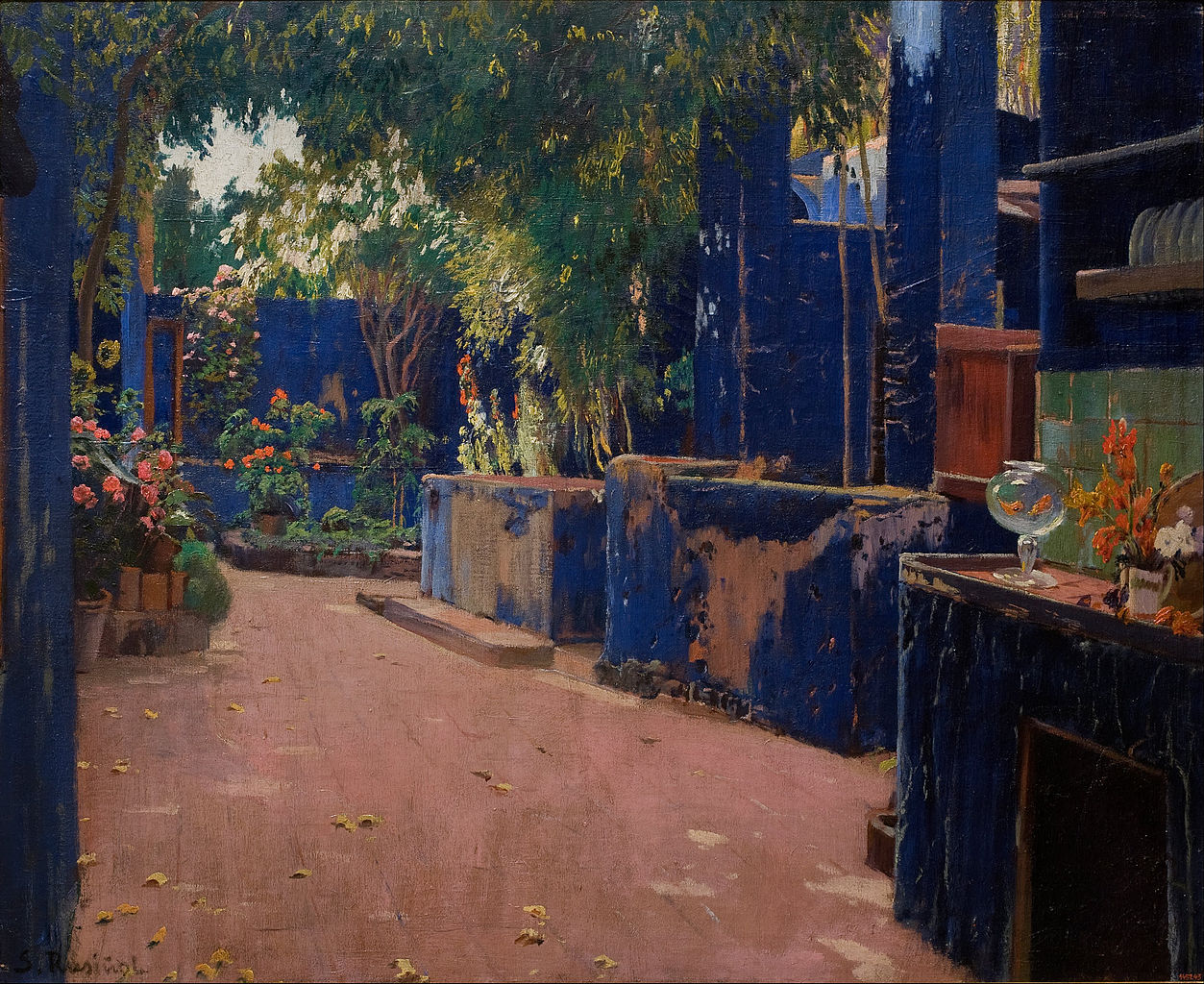 Blue Courtyard, Arenys de Munt (1913) Santiago Rusiñol tablo - Dekolata