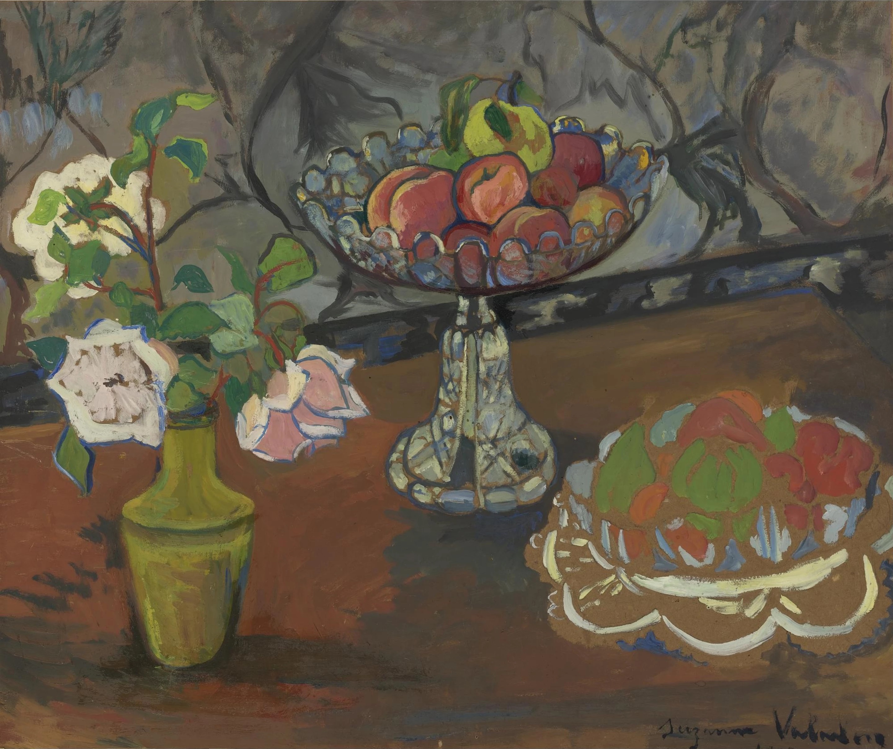 Still Life with a Bouquet of Roses, Fruit Compotes (1917) Suzanne Valadon tablo - Dekolata