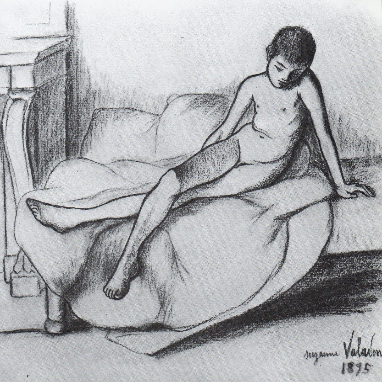 Utrillo Nude Sitting on a Couch (1895) Suzanne Valadon tablo - Dekolata