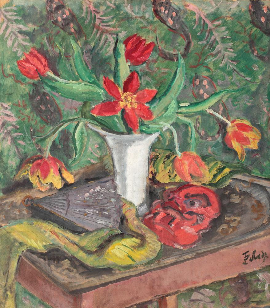 Still Life with Lilies, Fan and Red Mask (1925) Theodor Pallady tablo - Dekolata