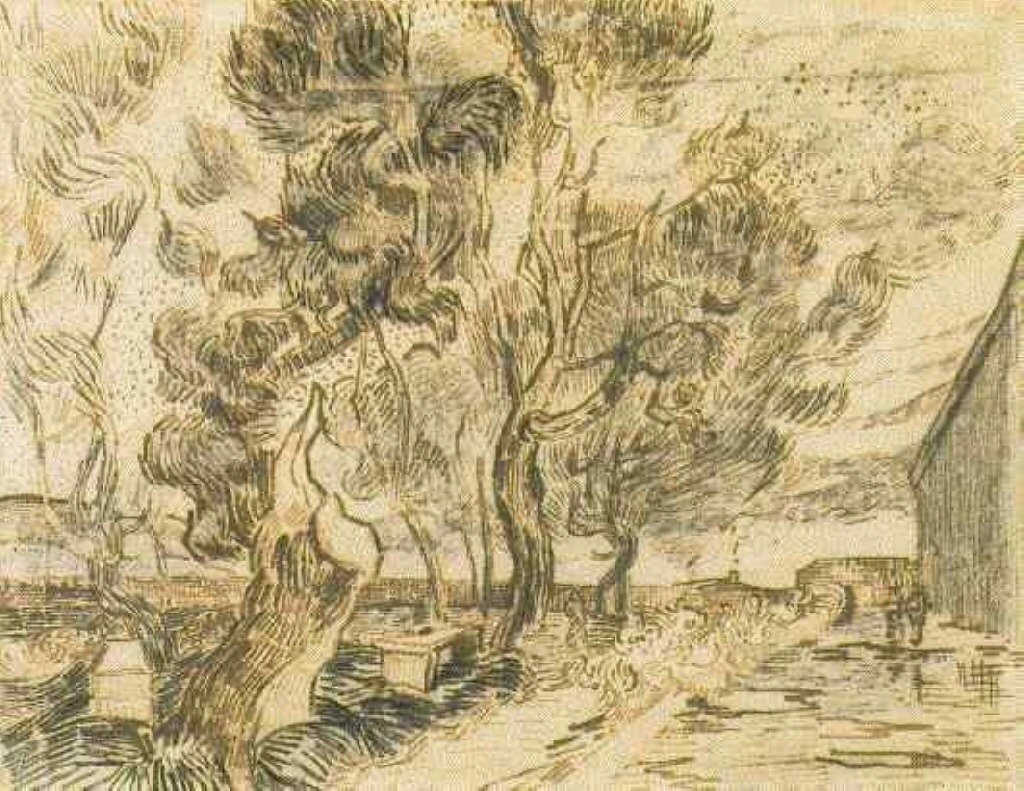 A Corner of the Asylum and the Garden with a Heavy, sawn off Tree (1889) Vincent van Gogh tablo - Dekolata
