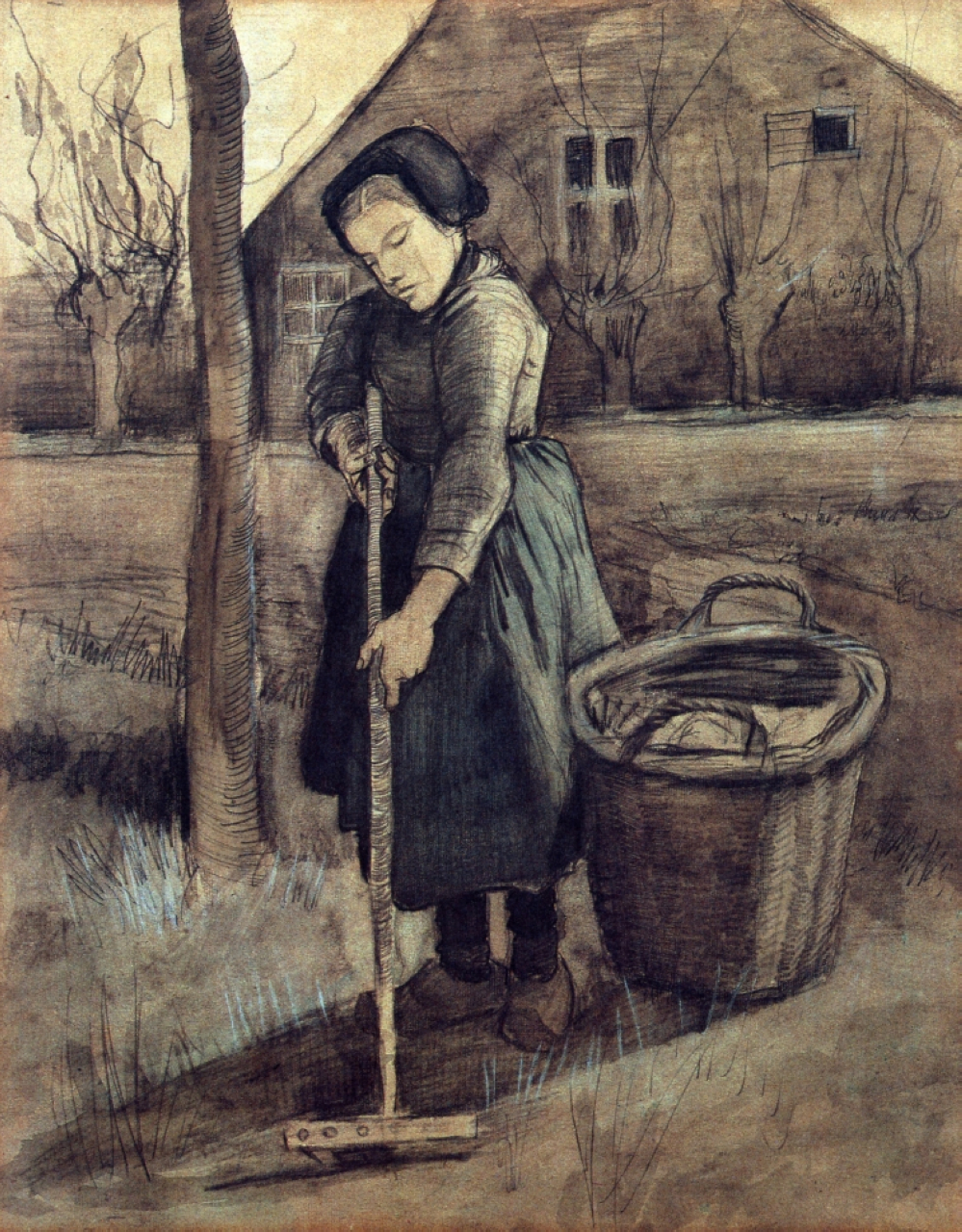 A Girl Raking (1881) Vincent van Gogh tablo - Dekolata