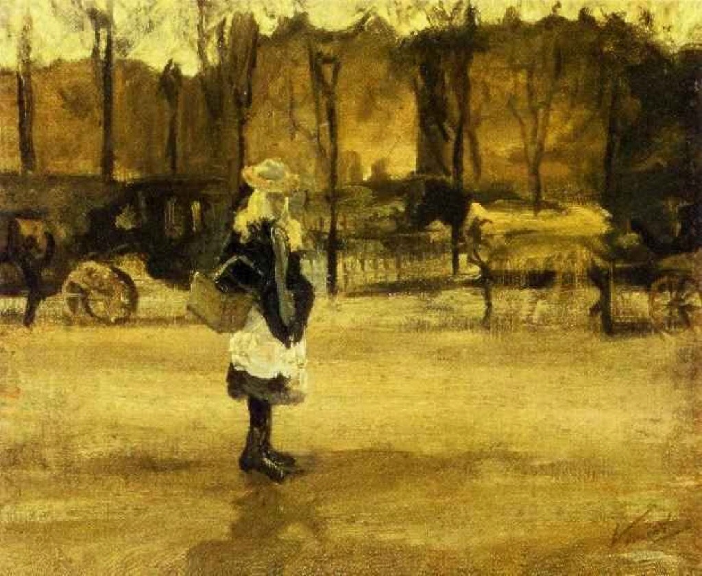 A Girl in the Street, Two Coaches in the Background (1882) Vincent van Gogh tablo - Dekolata