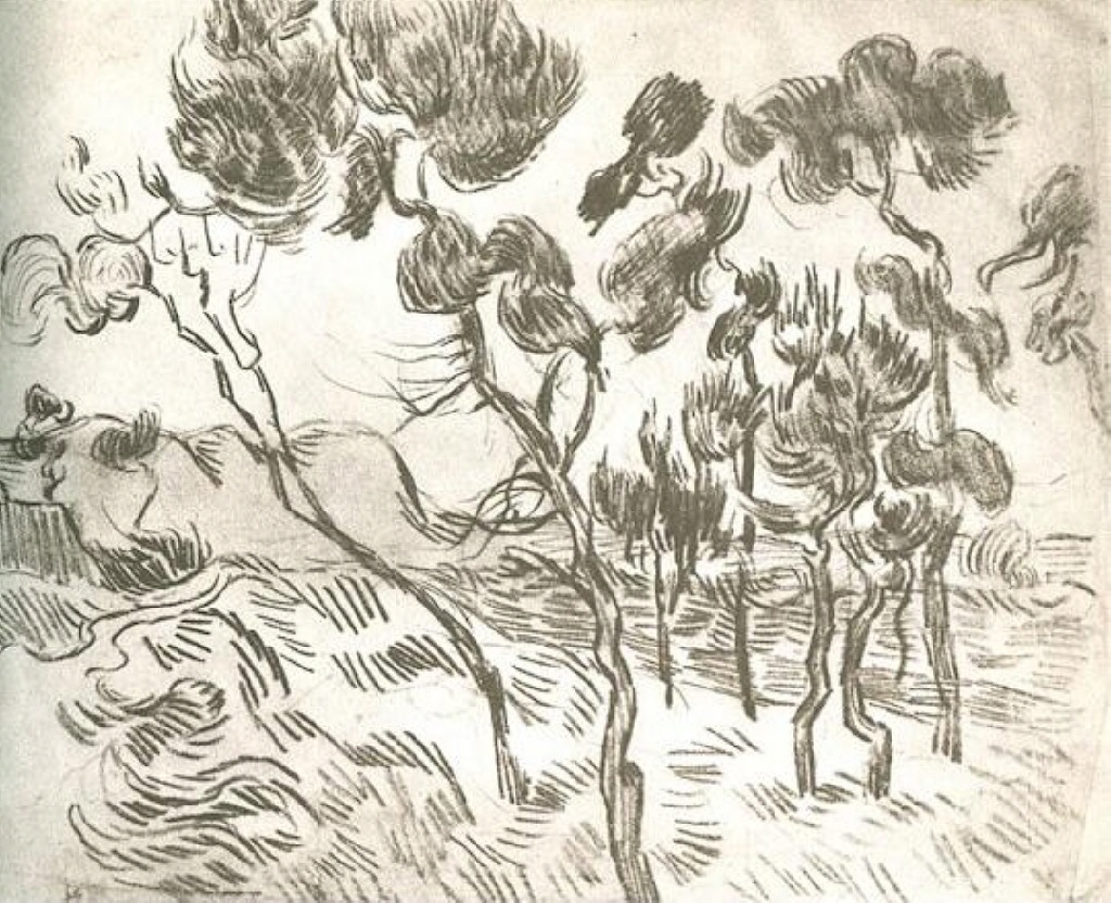 A Group of Pine Trees near a House (1889) Vincent van Gogh tablo - Dekolata