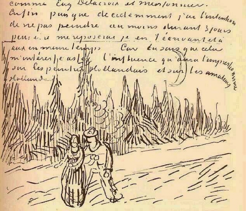A Lane of Cypresses with a Couple Walking (1888) – Vincent van Gogh Tablo