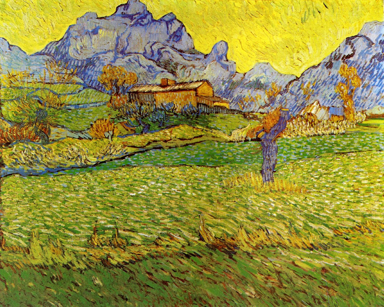 A Meadow in the Mountains Le Mas de Saint Paul (1889) – Vincent van Gogh Tablo