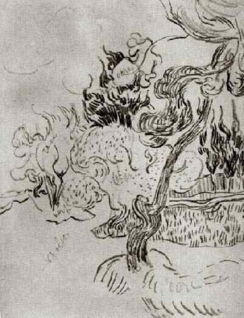 A Pine Tree and Cypresses in the Garden of the Asylum (1889) Vincent van Gogh tablo - Dekolata
