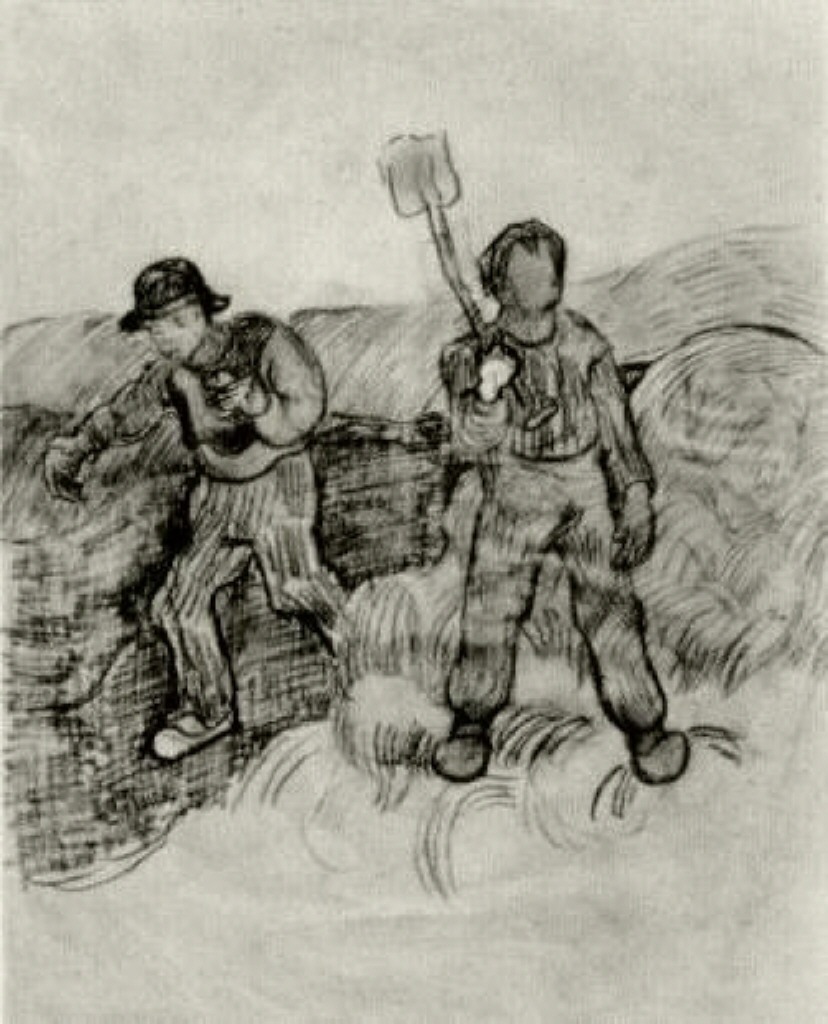 A Sower and a Man with a Spade (1890) Vincent van Gogh tablo - Dekolata