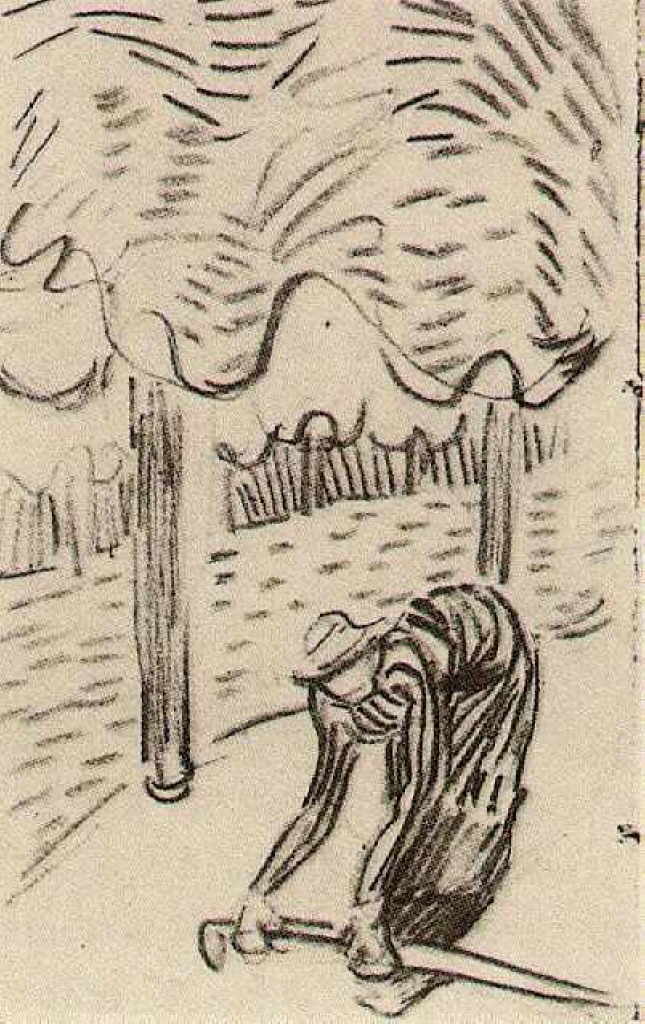 A Woman Picking Up a Stick in Front of Trees (1890) – Vincent van Gogh Tablo