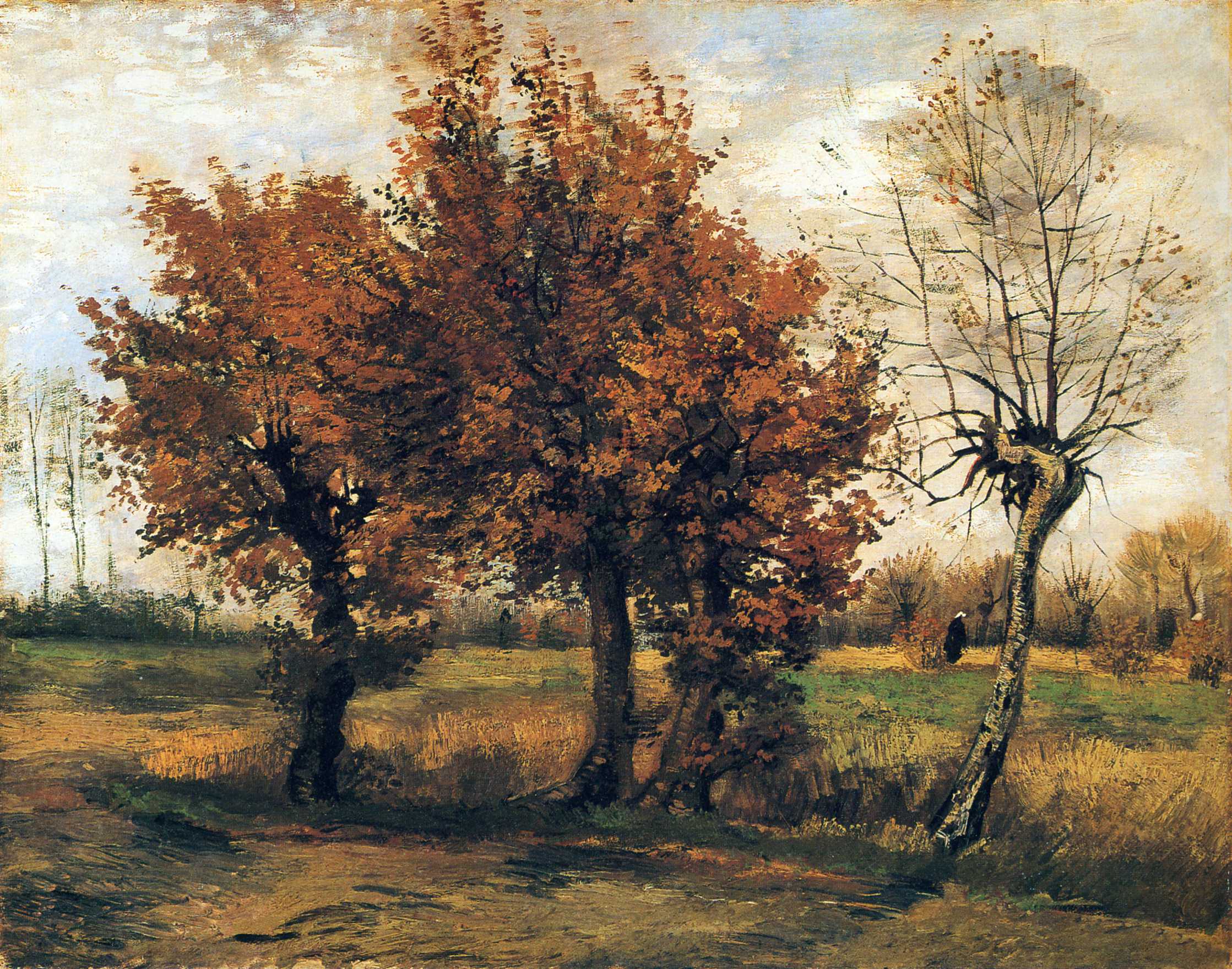Autumn Landscape with Four Trees (1885) Vincent van Gogh tablo - Dekolata