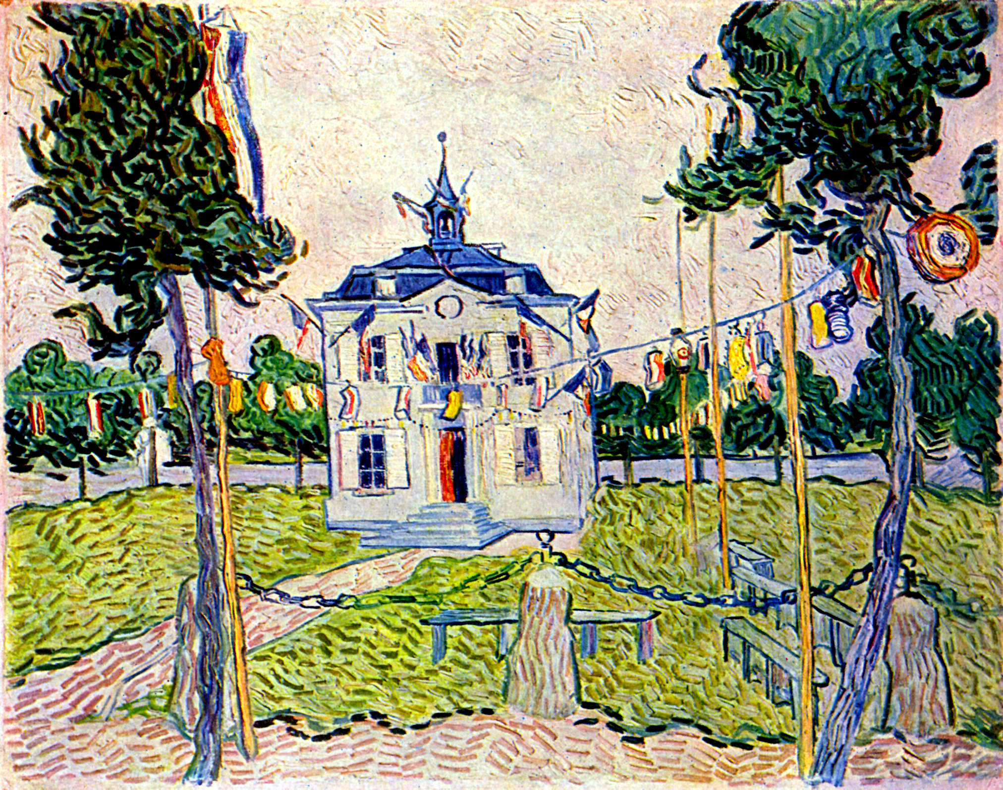 Auvers Town Hall in 14 July (1890-1890) Vincent van Gogh tablo - Dekolata