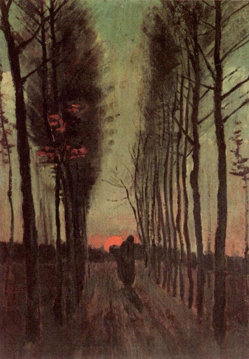 Avenue of Poplars at Sunset (1884) Vincent van Gogh tablo - Dekolata