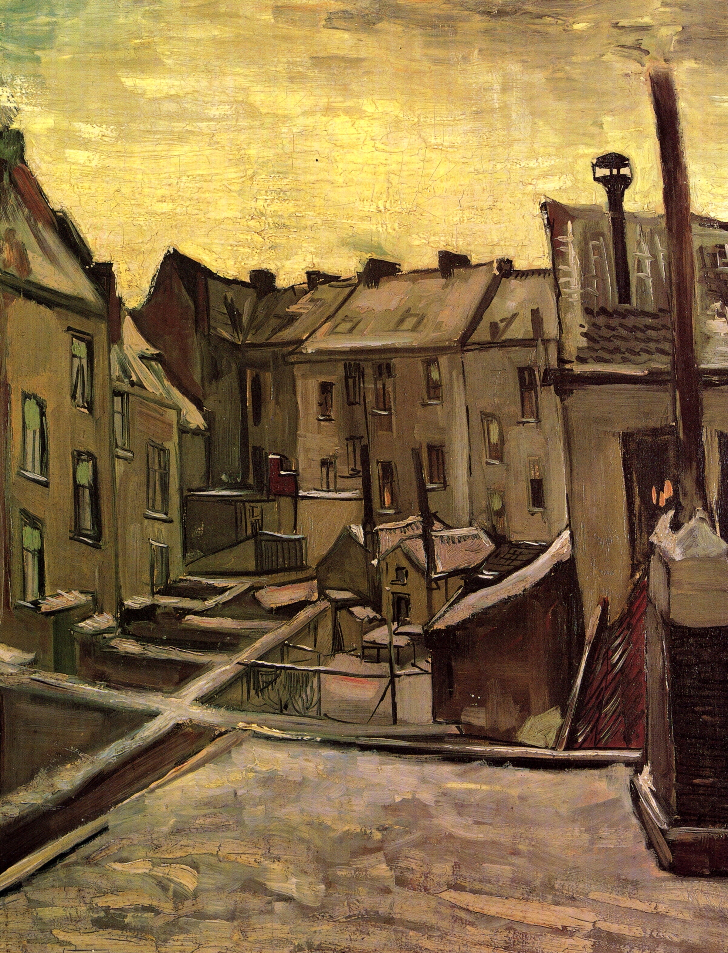 Backyards of Old Houses in Antwerp in the Snow (1885) Vincent van Gogh tablo - Dekolata