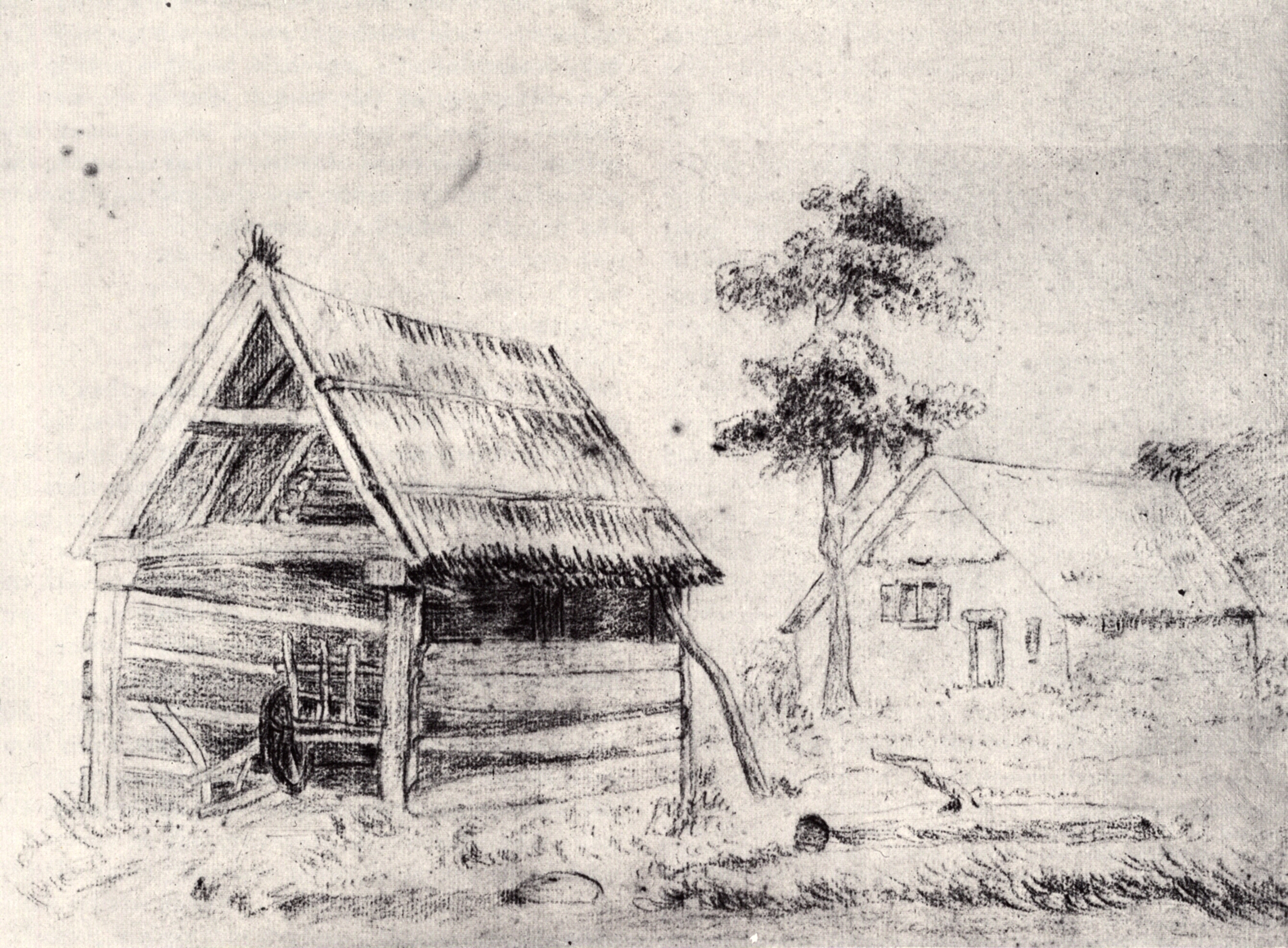 Barn and Farmhouse (1864) Vincent van Gogh tablo - Dekolata
