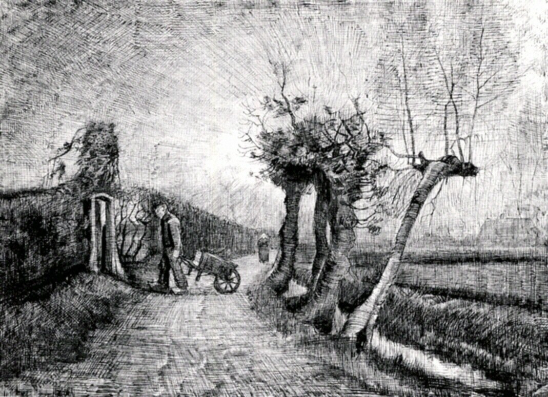 Behind the Hedges (1884) Vincent van Gogh tablo - Dekolata