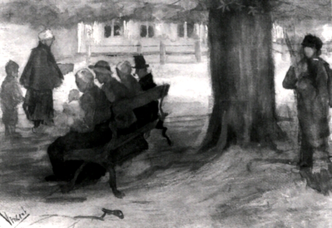Bench with Four Persons and Baby (1882) Vincent van Gogh tablo - Dekolata