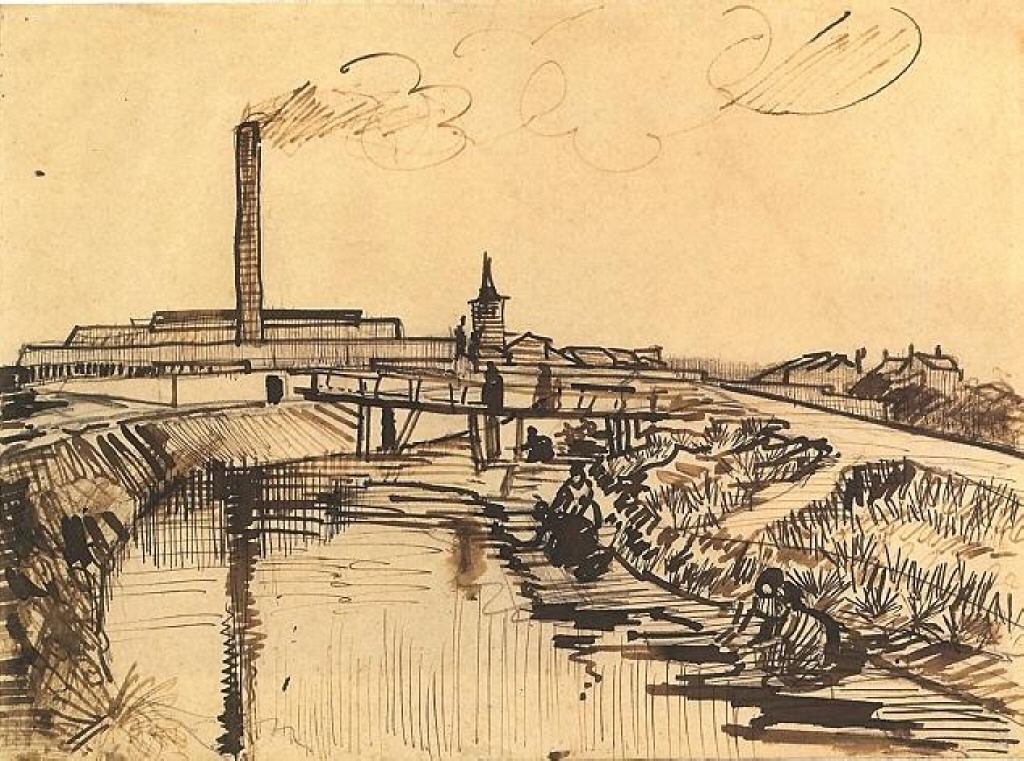 Canal with Bridge and Women Washing (1888) Vincent van Gogh tablo - Dekolata
