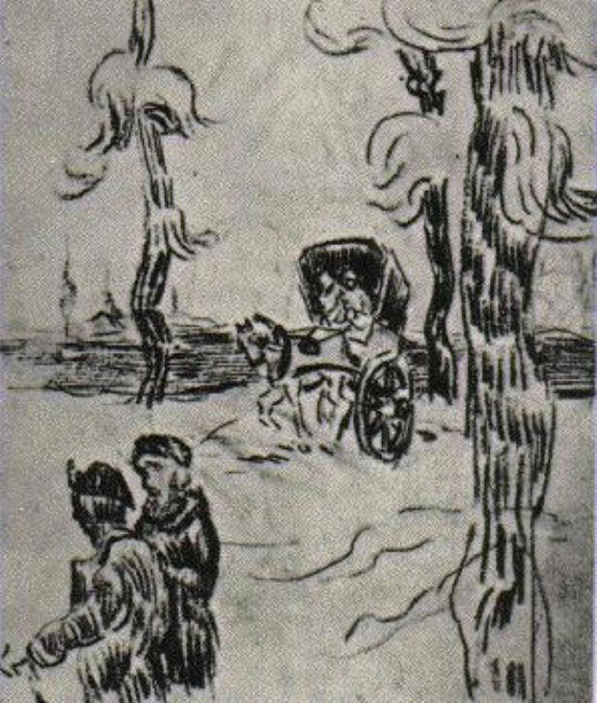 Carriage and Two Figures on a Road (1890) Vincent van Gogh tablo - Dekolata